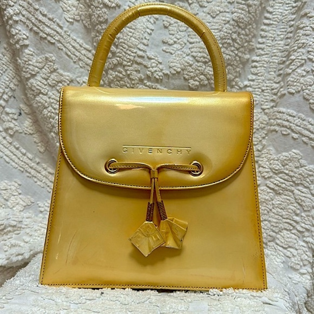 GIVENCHY Vintage Ultra Rare Patent Leather Hand Top Handle Bag Yellow